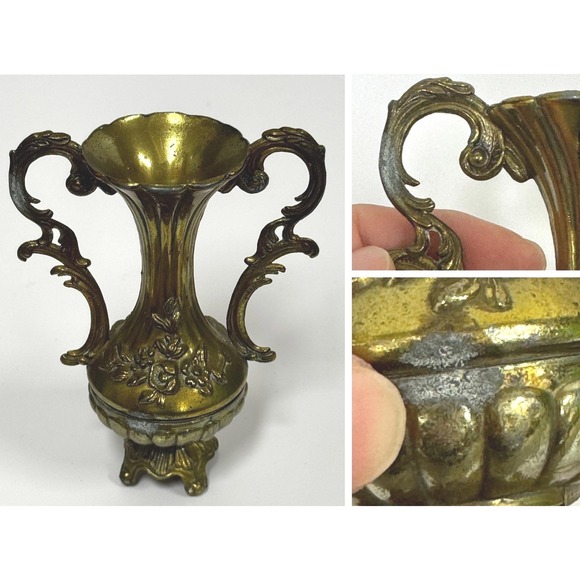 Vintage small brass bud vase: 4.75" tall Italian ornate - Picture 10 of 11